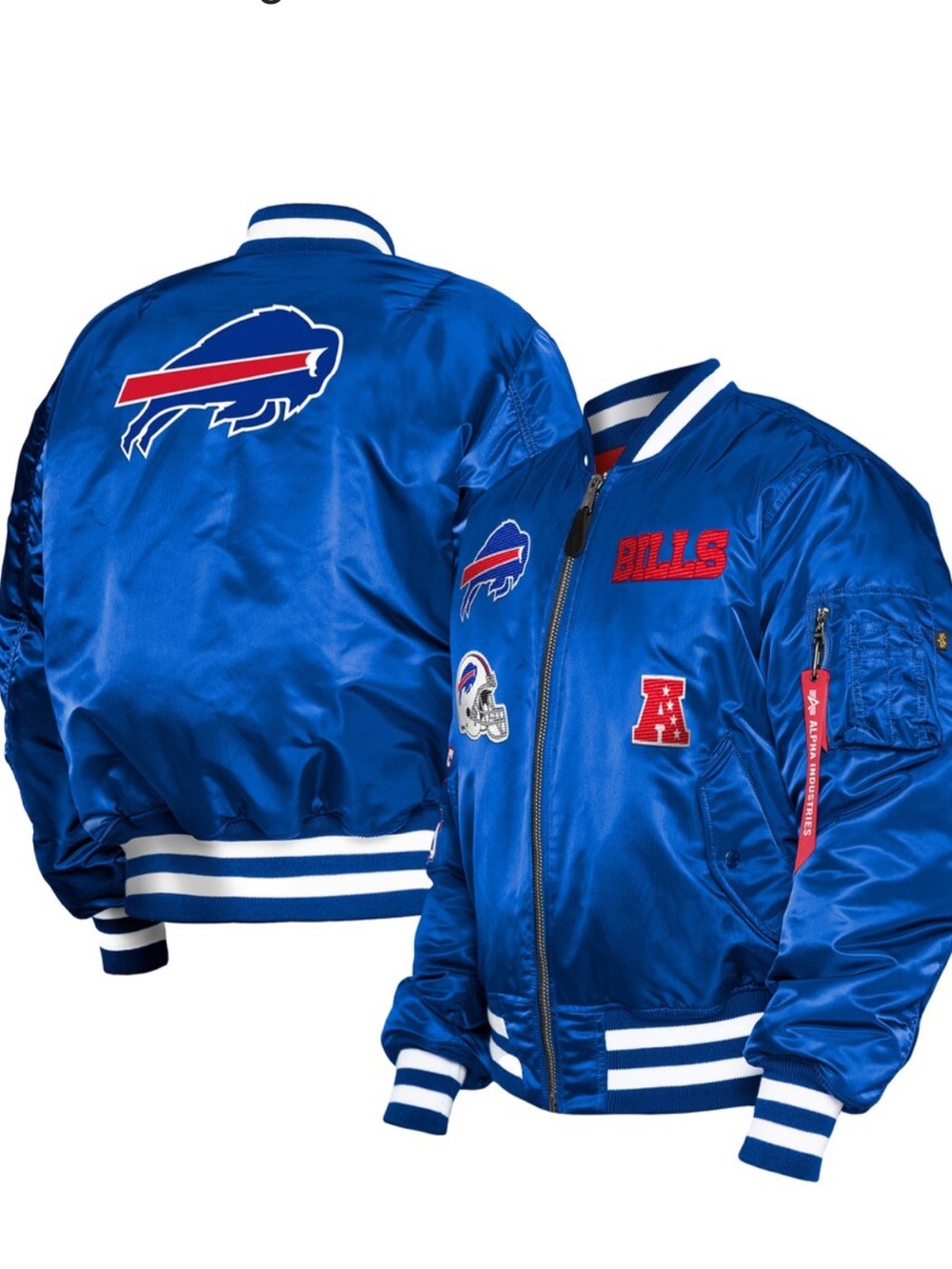 Buffalo Bills New Era X Alpha Industries Royal Reversible Full Zip Bomber Jacket